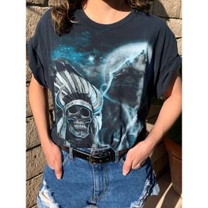 Native American Wolf Unisex Large Black Graphic Tee